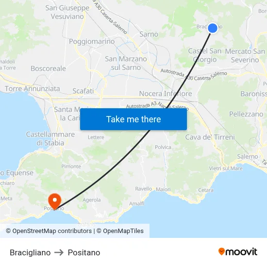 Bracigliano to Positano map