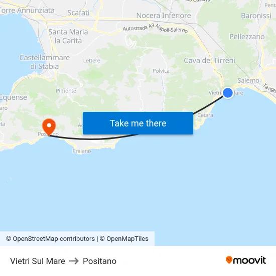 Vietri Sul Mare to Positano map