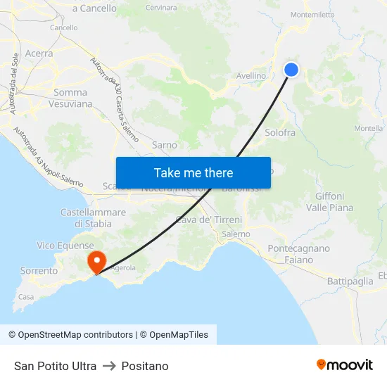 San Potito Ultra to Positano map
