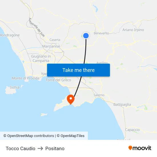 Tocco Caudio to Positano map