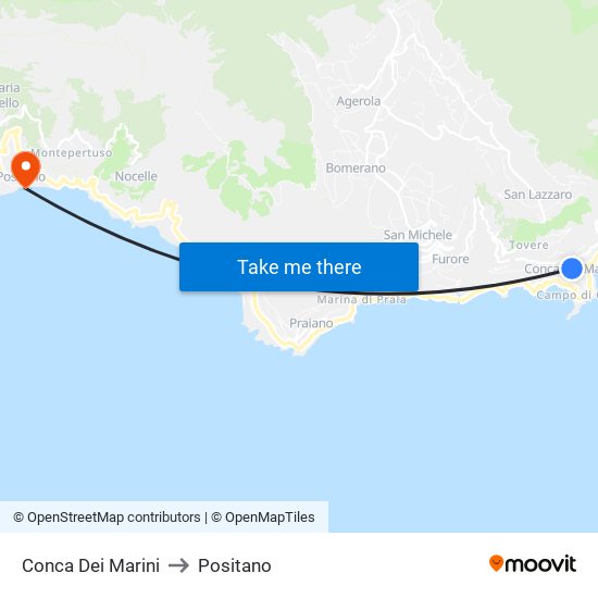 Conca Dei Marini to Positano map