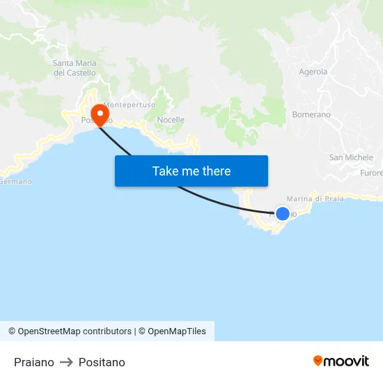 Praiano to Positano map