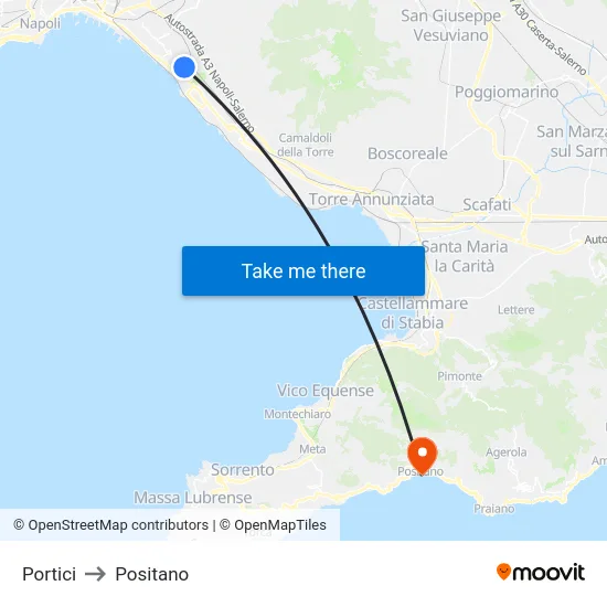 Portici to Positano map