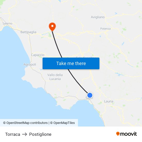 Torraca to Postiglione map