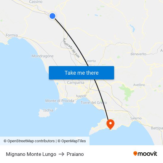 Mignano Monte Lungo to Praiano map