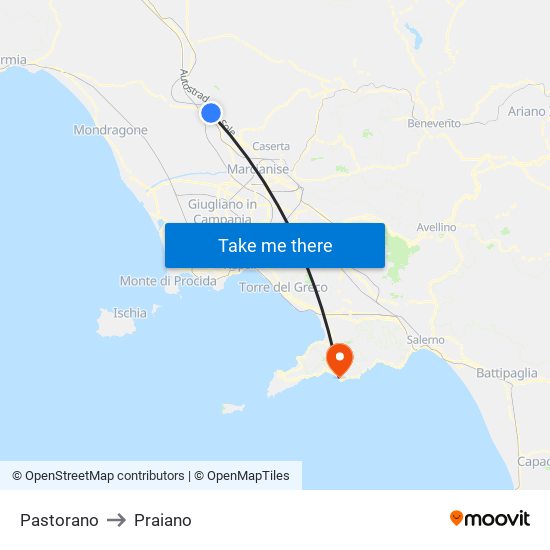 Pastorano to Praiano map
