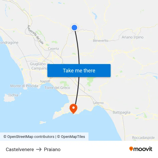 Castelvenere to Praiano map