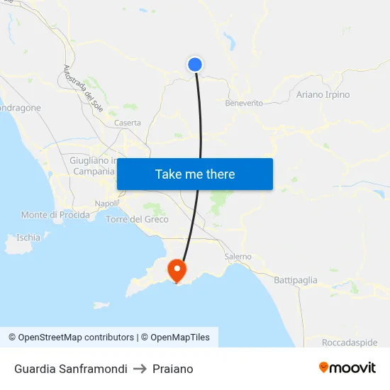 Guardia Sanframondi to Praiano map