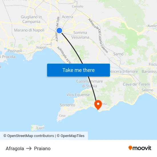 Afragola to Praiano map