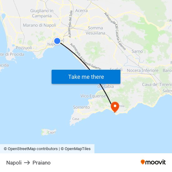 Napoli to Praiano map