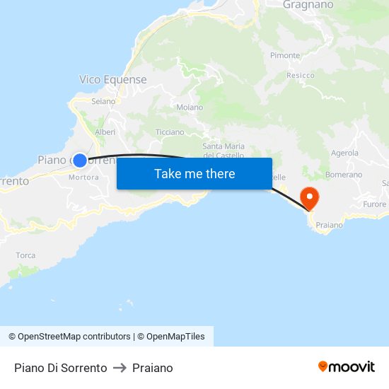 Piano Di Sorrento to Praiano map