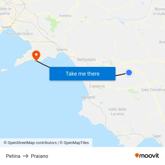 Petina to Praiano map