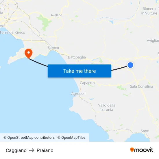 Caggiano to Praiano map