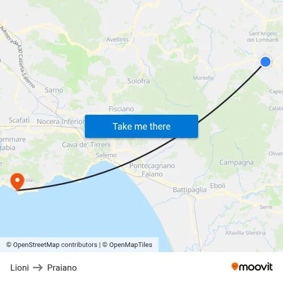 Lioni to Praiano map