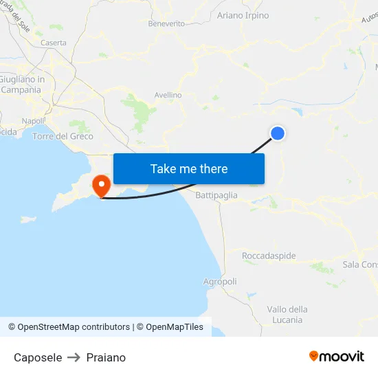 Caposele to Praiano map