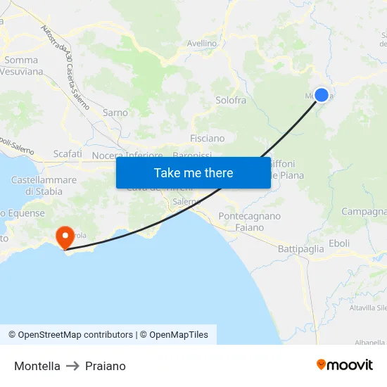 Montella to Praiano map