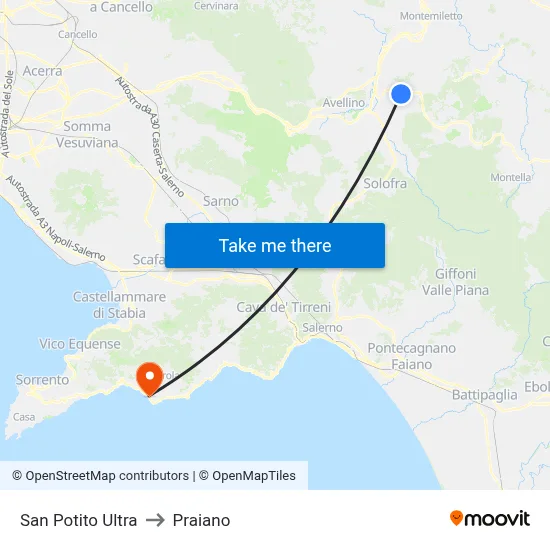 San Potito Ultra to Praiano map