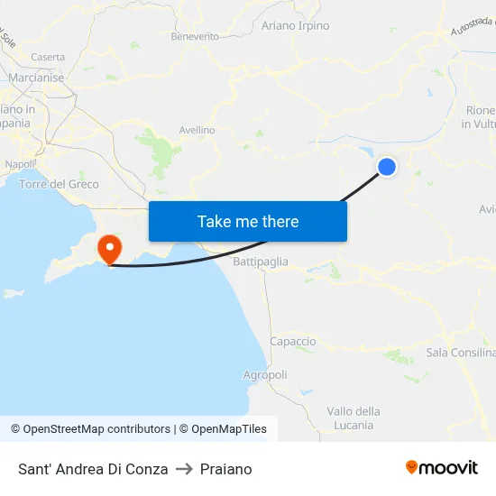 Sant' Andrea Di Conza to Praiano map