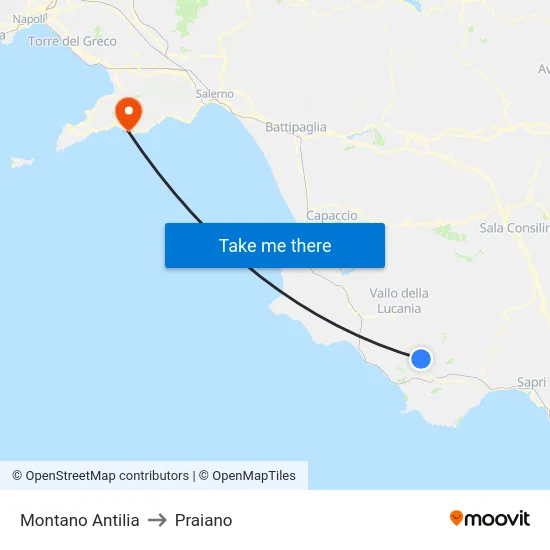 Montano Antilia to Praiano map