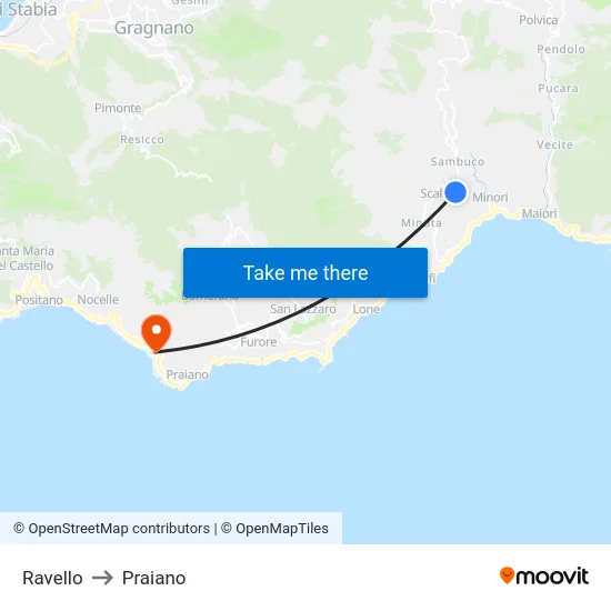Ravello to Praiano map