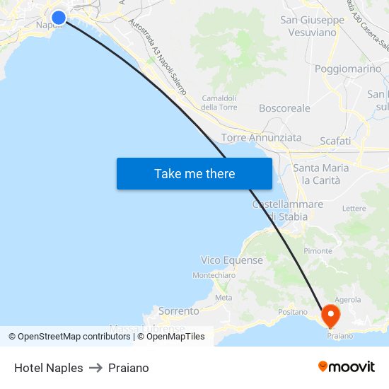 Hotel Naples to Praiano map