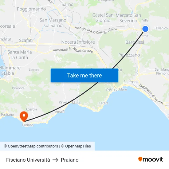 Fisciano Università to Praiano map