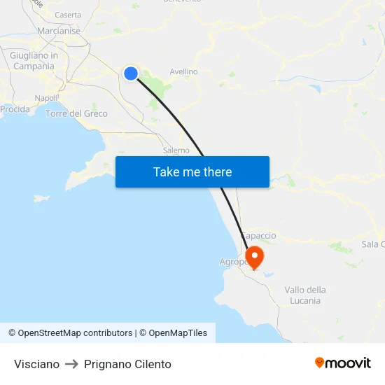 Visciano to Prignano Cilento map