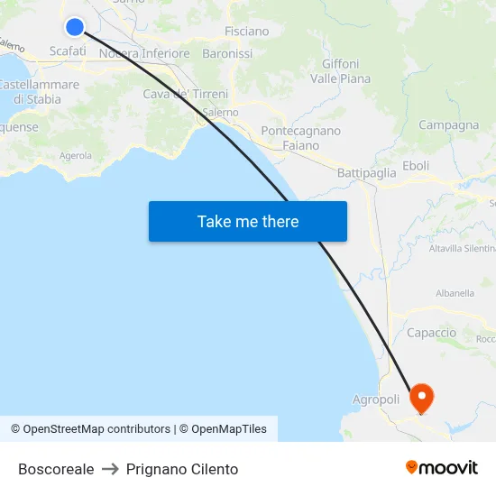 Boscoreale to Prignano Cilento map