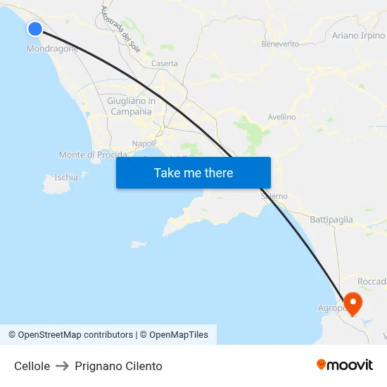 Cellole to Prignano Cilento map