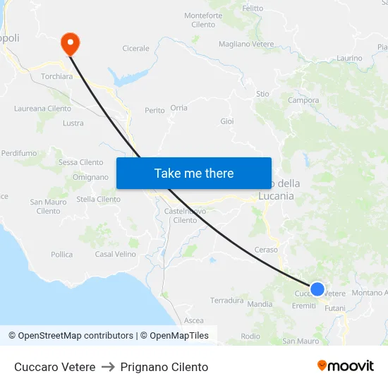 Cuccaro Vetere to Prignano Cilento map