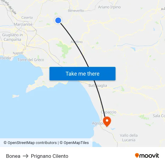 Bonea to Prignano Cilento map