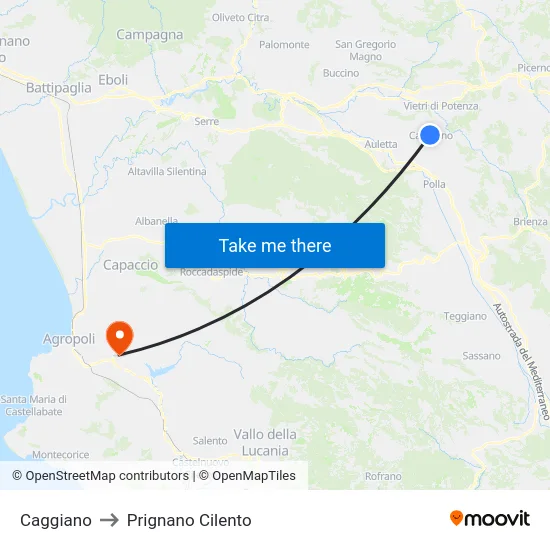 Caggiano to Prignano Cilento map
