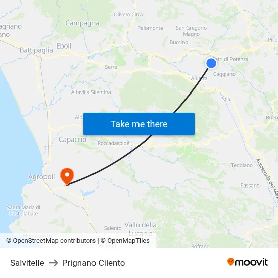Salvitelle to Prignano Cilento map
