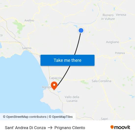 Sant'Andrea di Conza to Prignano Cilento map