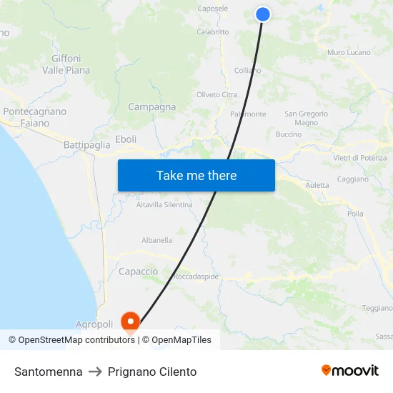 Santomenna to Prignano Cilento map
