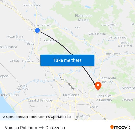 Vairano Patenora to Durazzano map