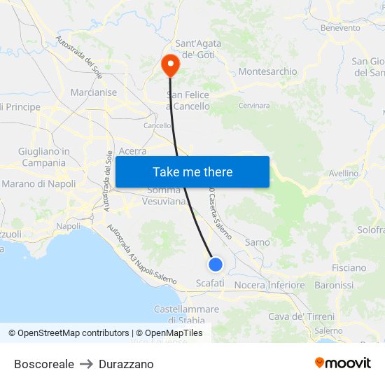 Boscoreale to Durazzano map