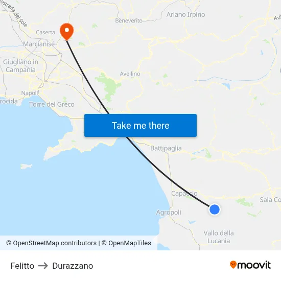 Felitto to Durazzano map