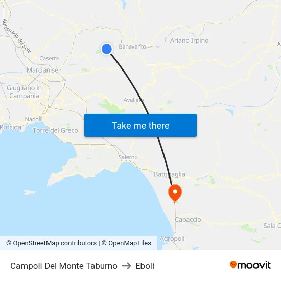Campoli Del Monte Taburno to Eboli map