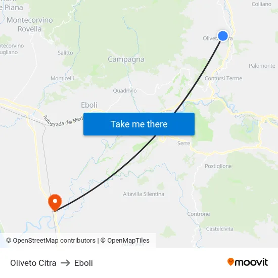 Oliveto Citra to Eboli map