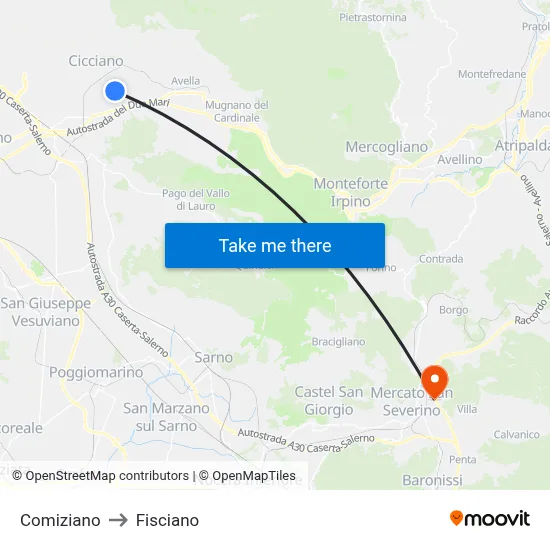 Comiziano to Fisciano map