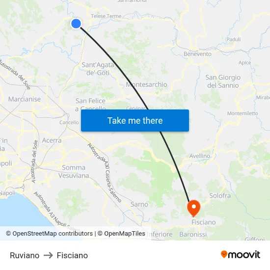 Ruviano to Fisciano map