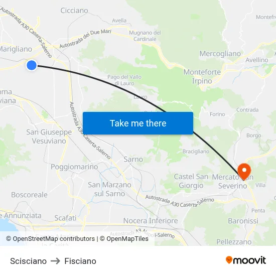 Scisciano to Fisciano map