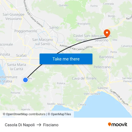 Casola di Napoli to Fisciano map