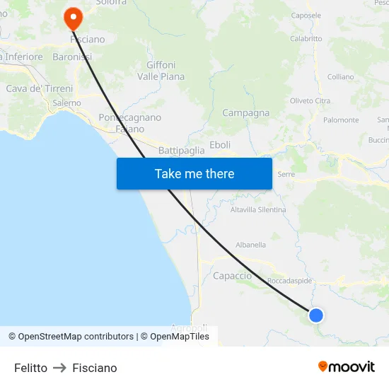 Felitto to Fisciano map