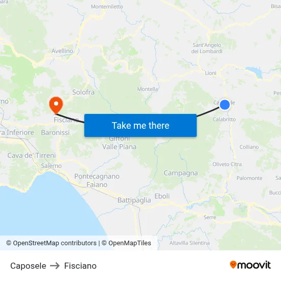 Caposele to Fisciano map