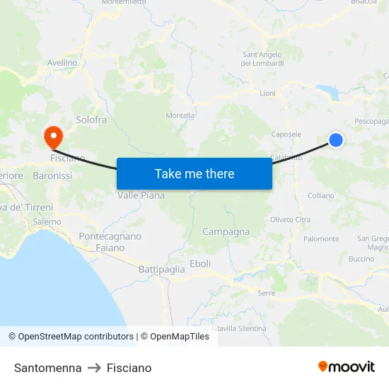 Santomenna to Fisciano map
