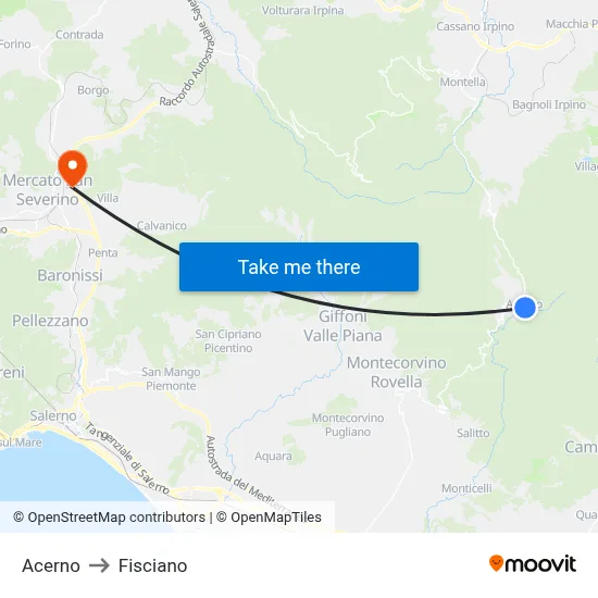 Acerno to Fisciano map