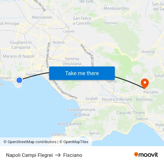 Napoli Campi Flegrei to Fisciano map