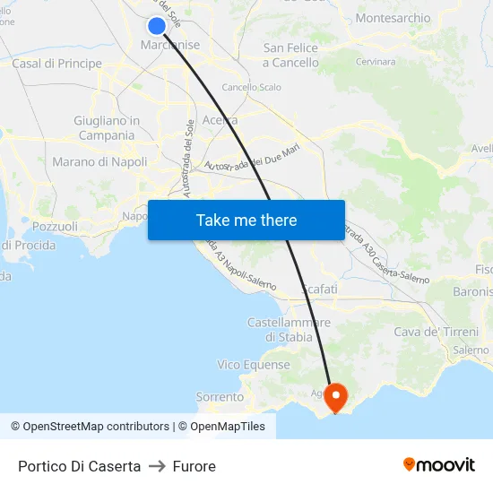 Portico di Caserta to Furore map